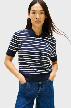 Женское темно-синее поло в полоску JERSEY FINE Синий M Tommy Hilfiger WW0WW47622