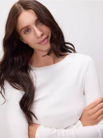 Reserved - Лонгслів у рубчик - білий - ZR419-00X