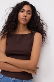 Reserved - Топ із трикотажу в рубчик - темно коричневий - 343HT-89X