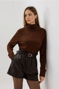 Reserved - Шорти з імітацією шкіри з ременем - темно коричневий - 854GS-89X