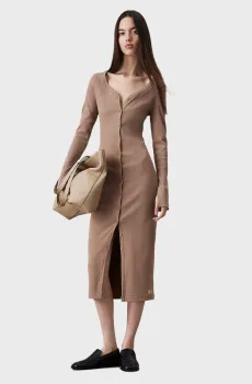 Женское бежевое платье WOVEN LABEL LS RIB DRESS Бежевый XS Calvin Klein Jeans J20J224830