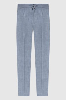 Голубые брюки из шерсти, шелка и льна