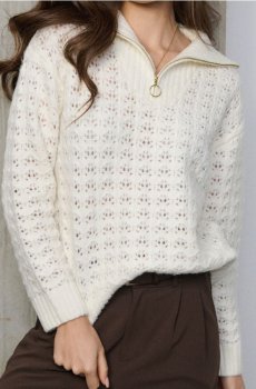 Ажурний светр - кремовий