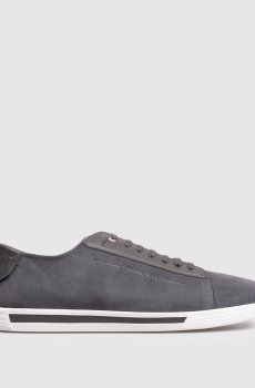 Серые замшевые кроссовки с монограммой логотипа