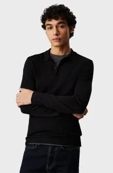 Мужское черное шерстяное поло ITALIAN MERINO SILK LS POLO Черный L Calvin Klein K10K113777