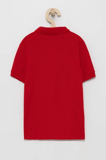 Детское хлопковое поло Lacoste цвет красный однотонный Детское хлопковое поло Lacoste цвет красный однотонный