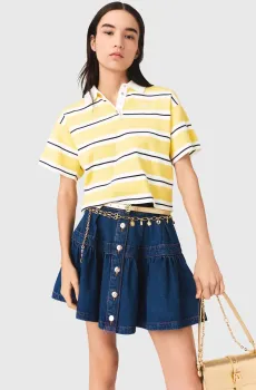 Женское желтое поло в полоску Желтый 38 MAJE MFPPU01016_Pale Yellow