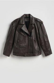 Reserved - Шкіряна куртка в стилі байкер - темно коричневий - 934JM-89X