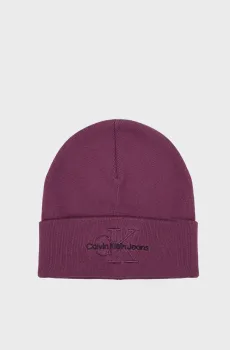 Женская фиолетовая шапка MONOLOGO EMBRO BEANIE Фиолетовый ONESIZE Calvin Klein K60K611254