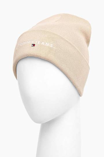 Шапка Tommy Jeans цвет бежевый AW0AW16783 Шапка Tommy Jeans цвет бежевый AW0AW16783