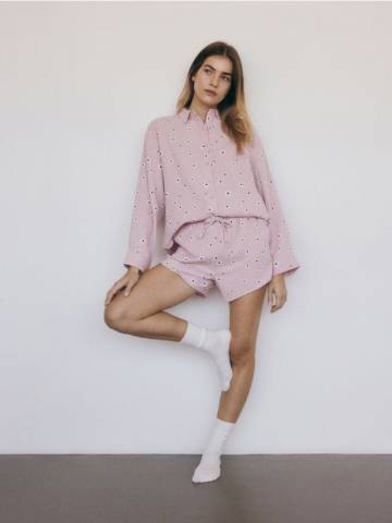 Reserved - Піжама-двійка з квітковим принтом - пастельний рожевий - 526BJ-03X Reserved - Піжама-двійка з квітковим принтом - пастельний рожевий - 526BJ-03X