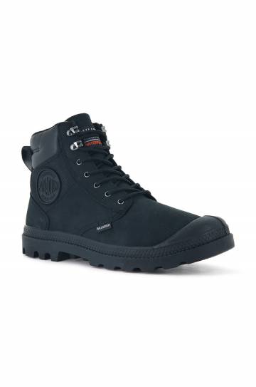Кожаные ботинки Palladium Pampa Shield Wp Lux женские цвет чёрный на плоском ходу Кожаные ботинки Palladium Pampa Shield Wp Lux женские цвет чёрный на плоском ходу