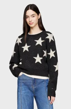 Женский черный свитер с узором TJW STAR SWEATER Черный L Tommy Jeans DW0DW19915