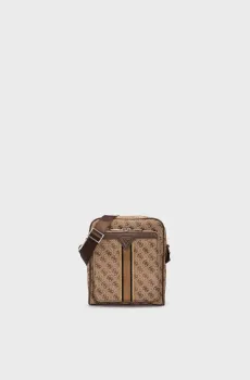 Мужская бежевая сумка с узором MILANO TOP ZIP XBDY W FRT PCKT Бежевый ONESIZE Guess HMMISTP5160