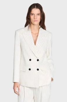 Женский белый жакет в полоску Белый 36 Sandro SFPVE01315_Ecru - Black