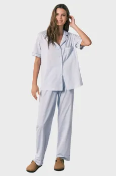 Женская голубая пижама в полоску (рубашка, брюки) Голубой S womensecret 3793069