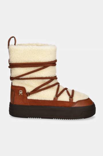 Зимние сапоги Tommy Hilfiger LACE-UP FAUX SHEARLING SNOWBOOT цвет коричневый FW0FW08252 Зимние сапоги Tommy Hilfiger LACE-UP FAUX SHEARLING SNOWBOOT цвет коричневый FW0FW08252
