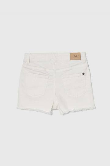 Детские джинсовые шорты Pepe Jeans A-LINE SHORT HW JR цвет белый однотонные регулируемая талия Детские джинсовые шорты Pepe Jeans A-LINE SHORT HW JR цвет белый однотонные регулируемая талия