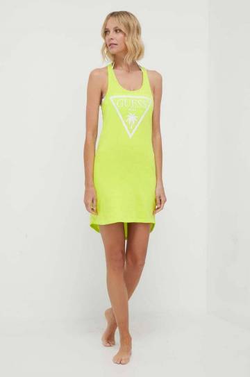 Хлопковое платье Guess цвет зелёный mini прямая Хлопковое платье Guess цвет зелёный mini прямая