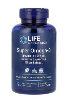 Супер омега-3 Life Extension Super Omega-3 EPA/DHA Fish Oil, Sesame Lignans & Olive Extract, 120 гелевых капсул в оболочке