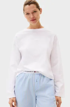 Женский белый лонгслив LOGO Белый L Tommy Hilfiger UW0UW06240