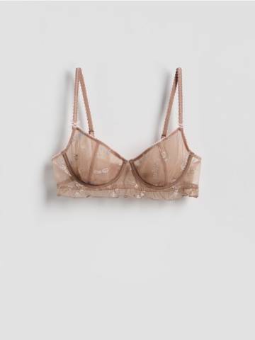 Reserved - Сітчастий бюстгальтер з вишивкою - золотисто-коричневий - 199EZ-82X