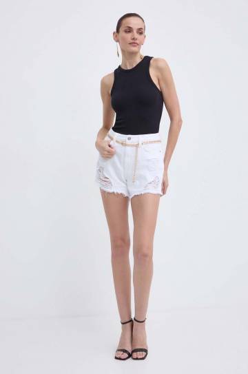 Джинсовые шорты Guess женские цвет белый однотонные высокая посадка W4GD74 D5EN0 Джинсовые шорты Guess женские цвет белый однотонные высокая посадка W4GD74 D5EN0