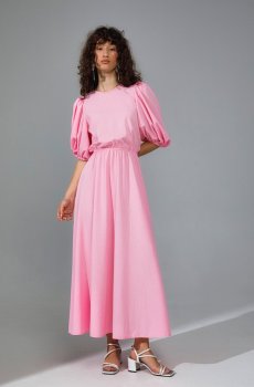 Рожева лляна сукня максі з рукавами-ліхтариками