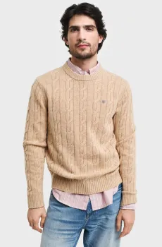 Мужской бежевый шерстяной свитер LAMBSWOOL CABLE C-NECK Бежевый M Gant 8050213