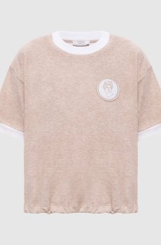 Бежевая меланжевая футболка с нашивкой эмблемы