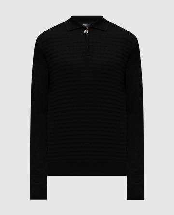 Черное поло с шерстью, шелком и кашемиром в узор