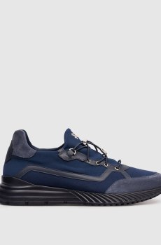 Голубые комбинированные кроссовки с монограммой логотипа