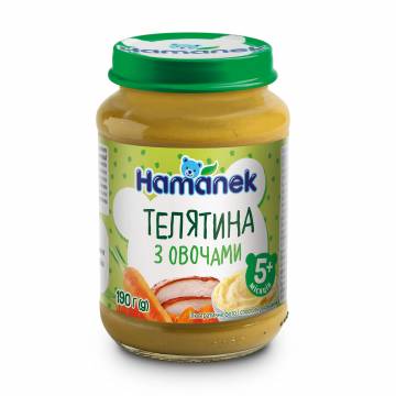 Детское мясо-овощное пюре Hamanek Телятина с овощами, от 5 месяцев, 190 г Детское мясо-овощное пюре Hamanek Телятина с овощами, от 5 месяцев, 190 г