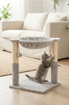 Когтеточка для кота з лежанкою та підвісною іграшкою - нюдовий