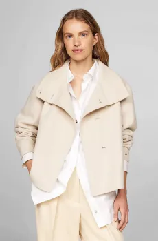 Женское бежевое шерстяное пальто DF WOOL BLEND FUNNEL JACKET Бежевый M Tommy Hilfiger WW0WW42138
