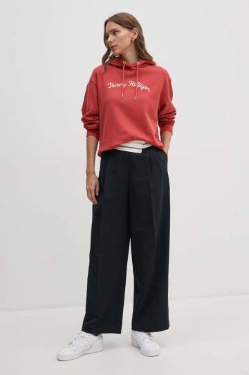 Брюки с примесью шерсти Tommy Hilfiger цвет синий прямое высокая посадка WW0WW42229 Брюки с примесью шерсти Tommy Hilfiger цвет синий прямое высокая посадка WW0WW42229