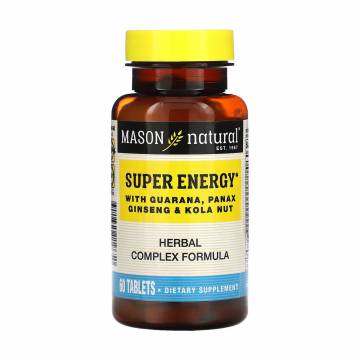 Супер энергия с гуараной, женьшенем и кругом Mason Natural Super Energy With Guarana, Panax Ginseng & Kola Nut, 60 таблеток Супер энергия с гуараной, женьшенем и кругом Mason Natural Super Energy With Guarana, Panax Ginseng & Kola Nut, 60 таблеток