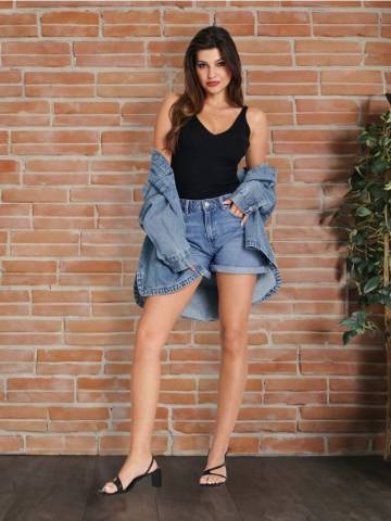 Джинсові шорти high waist mom - синій Джинсові шорти high waist mom - синій