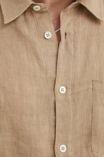 Льняная рубашка A.P.C. chemisette bellini logo цвет бежевый regular классический воротник LIAEK-H12551 Льняная рубашка A.P.C. chemisette bellini logo цвет бежевый regular классический воротник LIAEK-H12551
