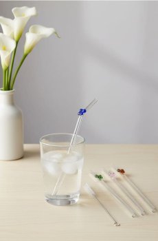 Скляні соломинки з метеликами та щіточкою для чищення 5 pack - clear