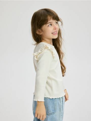 Reserved - Футболка з рюшами на плечах - кремовий - 425FT-01X