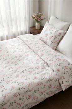 Комплект постільної білизни з квітами - білий
