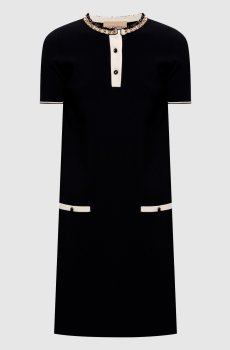 Черное платье-поло с кристаллами