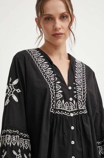 Льняная блузка Answear Lab цвет чёрный с аппликацией Льняная блузка Answear Lab цвет чёрный с аппликацией