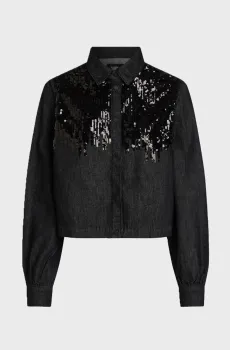 Женская черная джинсовая рубашка SPARKLE DENIM SHIRT Черный M Karl Lagerfeld 240W1606