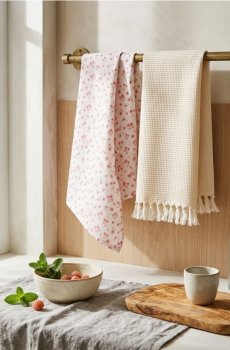 Набір кухонних рушників з квітковим мотивом, 2 шт. - пастельний рожевий