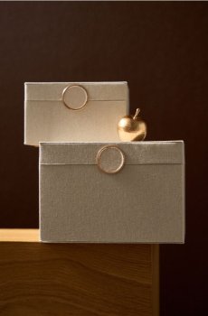 Коробка для зберігання з оздобленням під льон - бежевий