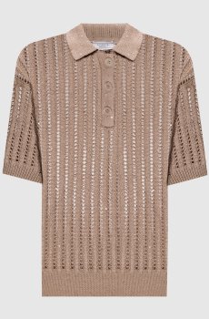 Коричневое ажурное поло с пайетками