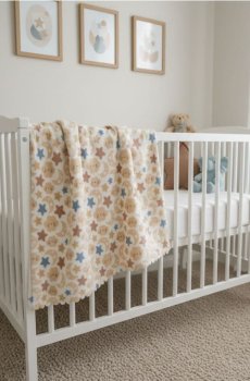 Плед із зірками, хмарками та місяцями - кремовий