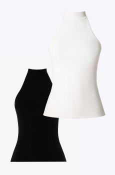 Набір із молочного та чорного трикотажного топа із коміром-стійкою